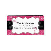 Pink Black Snowflake Winterurlaub Rücksendeadresse Adressaufkleber (Vorne)