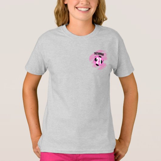 Pink Black Soccer Ball Custom Front Back Design T-Shirt (Vorderseite)