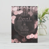 Pink Black Sparkle Lights Mystical Night Sweet 16 Einladung (Stehend Vorderseite)
