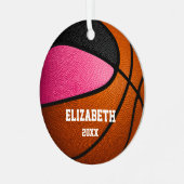 Pink Black Sports Girls gedenken Basketball Ornament Aus Metall (Vorderseite links)