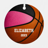 Pink Black Sports Girls gedenken Basketball Ornament Aus Metall (Vorderseite)