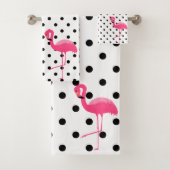 PINK BLACK SPOT FLAMINGO BADEZIMMER TOWEL SET (Insitu)