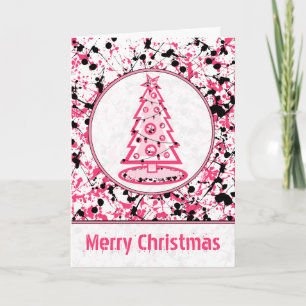 Pink & Black Spritzer Weihnachtsbaumkarte Feiertagskarte