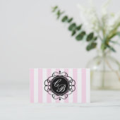 Pink & Black Streifen Chic Boutique Business Card Visitenkarte (Stehend Vorderseite)