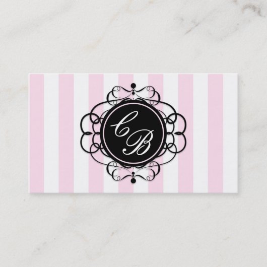 Pink & Black Streifen Chic Boutique Business Card Visitenkarte (Vorderseite)