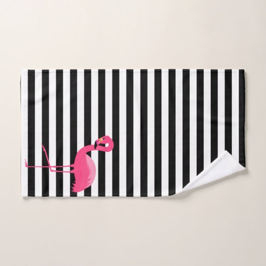 PINK BLACK STRIPE FLAMINGO BADEZIMMER TOWEL SET (Handtuch)
