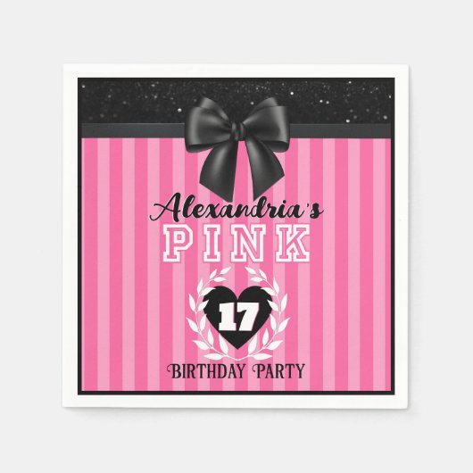PINK Black Stripes Girly Birthday/Pajama Party Serviette (Vorderseite)