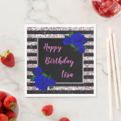 Pink Black Stripes Glitzer Deep Blue Rose Geburtst Serviette (Beispiel)
