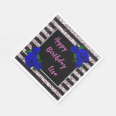 Pink Black Stripes Glitzer Deep Blue Rose Geburtst Serviette (Ecke)