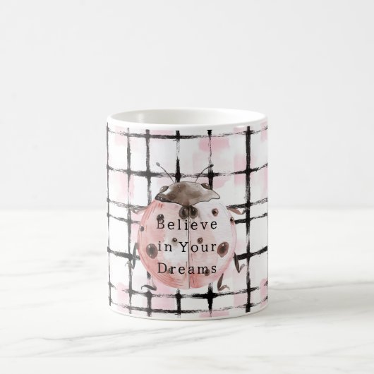 Pink Black Stripes Ladybug Kaffeetasse (Mittel)