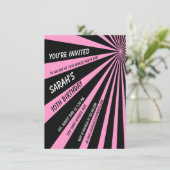 Pink Black Sun Beams Geburtstagsparty Einladung (Stehend Vorderseite)