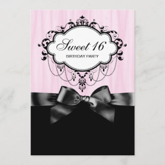 Pink Black Sweet 16 Geburtstagsparty Einladung