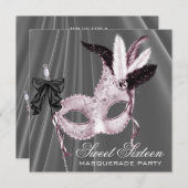 Pink Black Sweet 16 Masquerade Party Einladung (Vorne/Hinten)