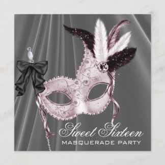 Pink Black Sweet 16 Masquerade Party Einladung
