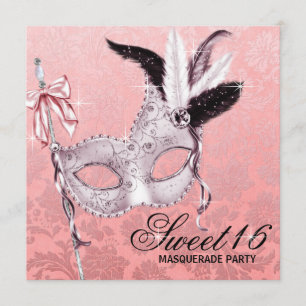 Pink Black Sweet 16 Masquerade Party Einladung