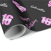 Pink Black Sweet 16 Personalisiertes Wrapping Pape Geschenkpapier (Rolleneckpunkt)