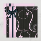 Pink Black Swirl Baby Girl Dusche Einladung (Vorne/Hinten)