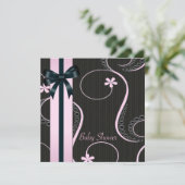 Pink Black Swirl Baby Girl Dusche Einladung (Stehend Vorderseite)