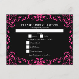 Pink Black Swirl Gothic Wedding Feiertagspostkarte