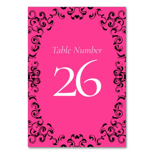 Pink Black Swirl Gothic Wedding Tischnummer (Rückseite)