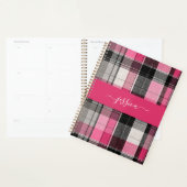 Pink black tartan plaid script name binder planer (Anzeige)