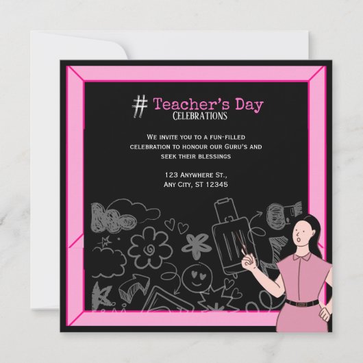 Pink Black Teacher's Day Danke Karte (Vorderseite)