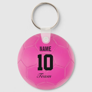 Pink Black Team Soccer Ball Personalisierter Name Schlüsselanhänger