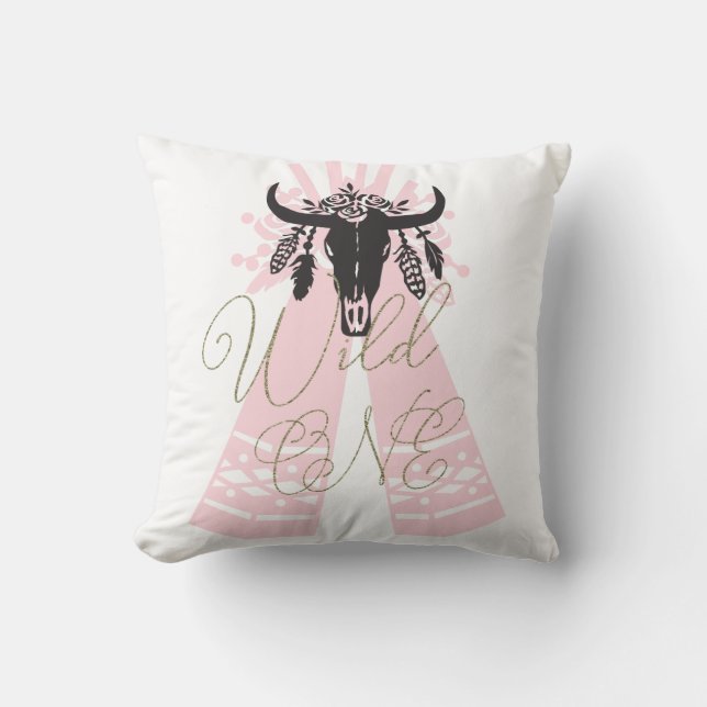 Pink & Black Tepee Pfeile Boho Chic Wild ONE Kissen (Vorderseite)