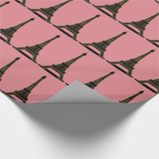 Pink & Black Theme Eiffelturm Umschlagpapier Geschenkpapier (Ecke)