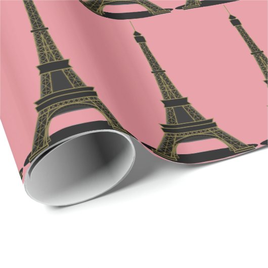 Pink & Black Theme Eiffelturm Umschlagpapier Geschenkpapier (Rolleneckpunkt)