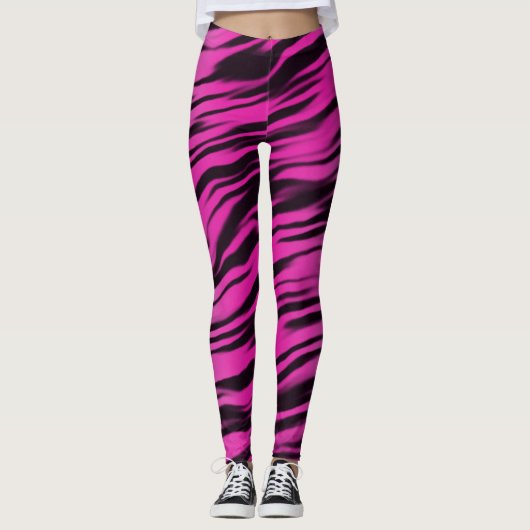 Pink Black Tiger Streifen Druckmuster Leggings (Vorderseite)