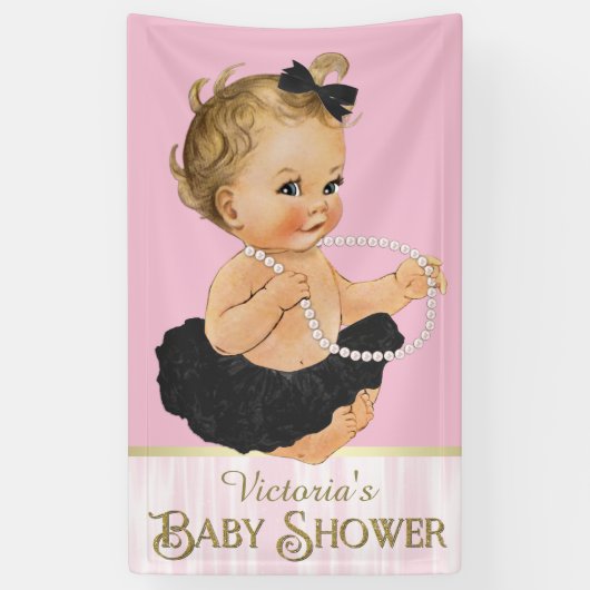 Pink Black Tutu Pearl Girl Babydusche Banner (Vertikal)