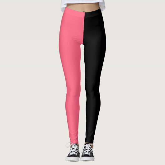 Pink Black Two Tone Halb Color Split Leggings (Vorderseite)