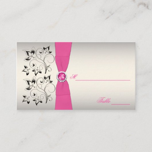 Pink, Black und Silver Placecards (Script-Schrifta Platzkarte (Vorderseite)
