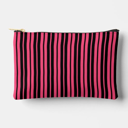Pink Black Vertical Stripes Design Zubehörtasche (Vorderseite)
