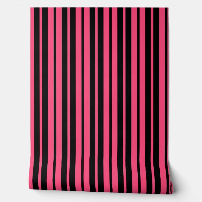 Pink Black Vertical Stripes Muster Tapete (Abrollen)