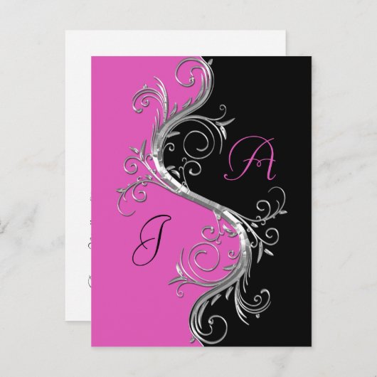 Pink Black Verziert Silver Wirbel Save the Date Ankündigungspostkarte (Vorne/Hinten)