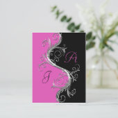 Pink Black Verziert Silver Wirbel Save the Date Ankündigungspostkarte (Stehend Vorderseite)