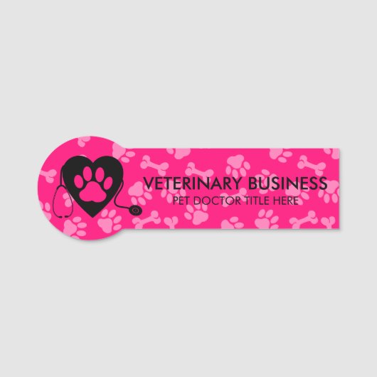 Pink Black Veterinary Paw Heart Stethescope Päpste Namensschild (Vorderseite)