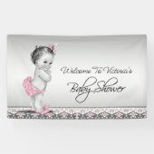 Pink Black Vintag Baby Girl Babydusche Banner (Horizontal)