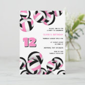 Pink Black Volleyballs Mädchen Geburtstag Einladung (Stehend Vorderseite)