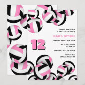 Pink Black Volleyballs Mädchen Geburtstag Einladung (Vorne/Hinten)