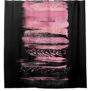 Pink Black Watercolor Glitzer Foil Pinselstriche Duschvorhang