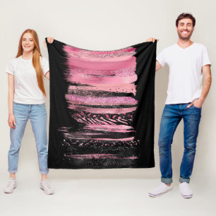 Pink Black Watercolor Glitzer Foil Pinselstriche Fleecedecke
