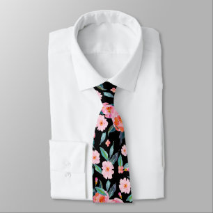 Pink Black Watercolor Rose Muster Hochzeit Krawatte