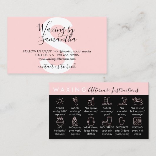 Pink Black Waxing Nachsorge zwölf Ratschläge Visitenkarte (Vorne/Hinten)