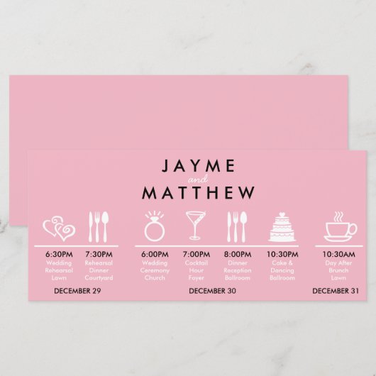 Pink Black Wedding Timeline Begrüßungstablett Hinw (Vorne/Hinten)