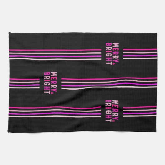 Pink Black Weihnachtsfeier Geschirrtuch (Horizontal)