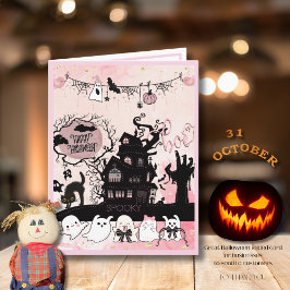 Pink & Black Whimsical Halloween Card für Unterneh Karte