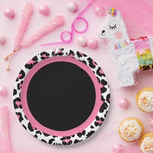 Pink Black & White Cheetah Print Pappteller (Party)